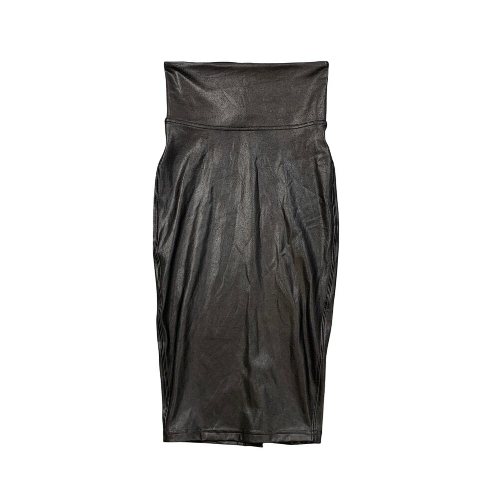 Spanx Skirt Womens XS Black Faux Leather Pencil Tummy Control High Waisted Midi